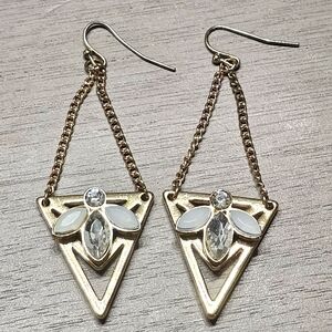 New Opal & Rhinestone Bee Goldtone Dangle Earrings